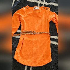 Orange Kids Casual Dress with Belt
